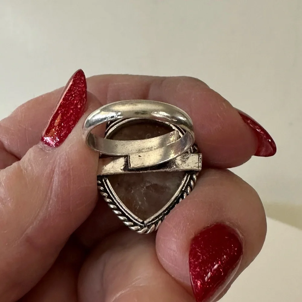 Sunstone gemstone silver overlay‎ stamped 925 ring size adjustable